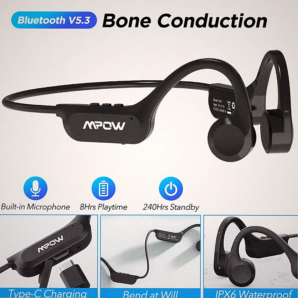 MPOW True Knochenschall Kopfhörer Bluetooth 5.3 Open-Ear Kabellos Kopfhörer IPX6