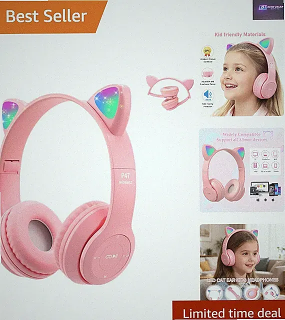 Multifunktionales Bluetooth Headset für Kinder - Katzenohr LED-Leuchten & kabelgebundene Option