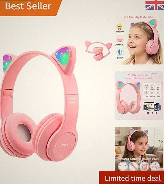Multifunktionales Katzenohr-Headset für Kinder - faltbar mit LED-Leuchten, Farbe Rosa