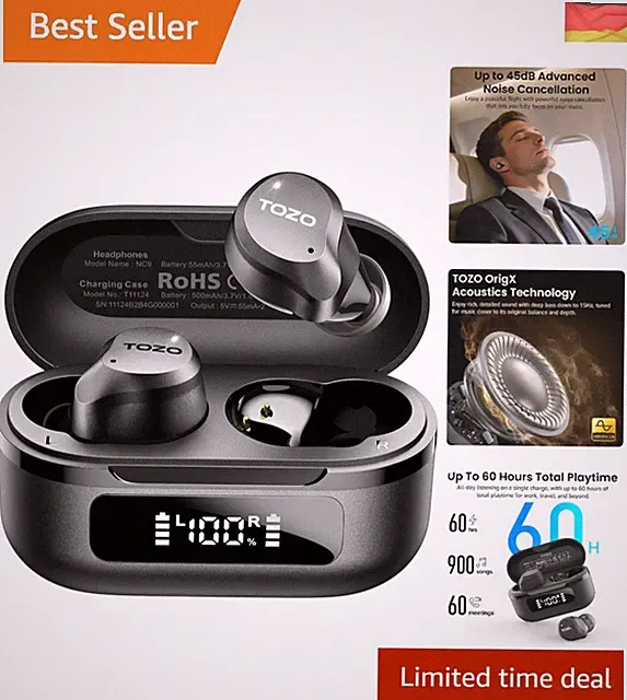 NC9 Bluetooth Kopfhörer In Ear mit Hybrid ANC 45dB, 6 Mikrofone ENC für Homeo...