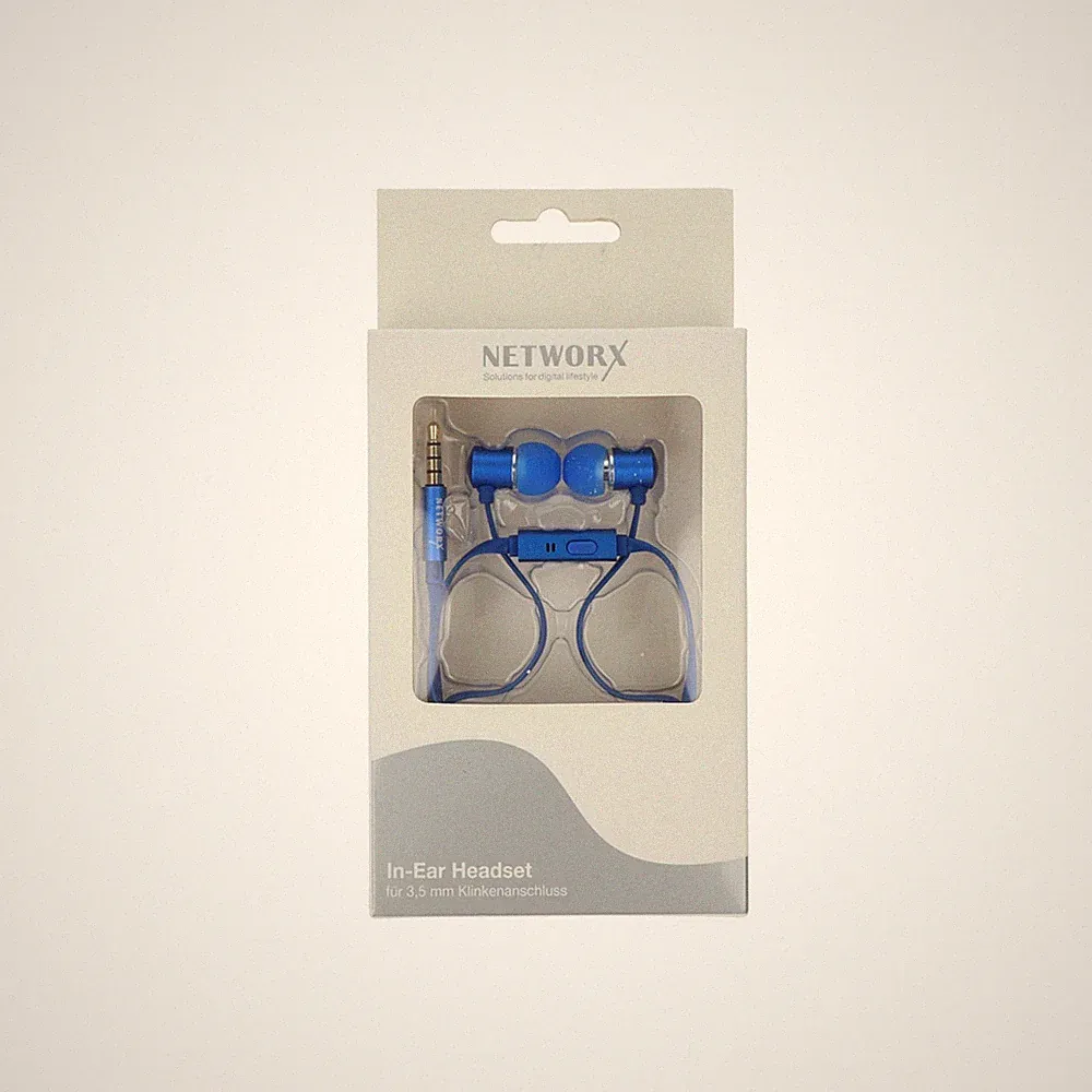 Networx In Ear Kopfhörer Headset Ohrhörer Musik Flachkabel Handy 3,5 Klinke blau