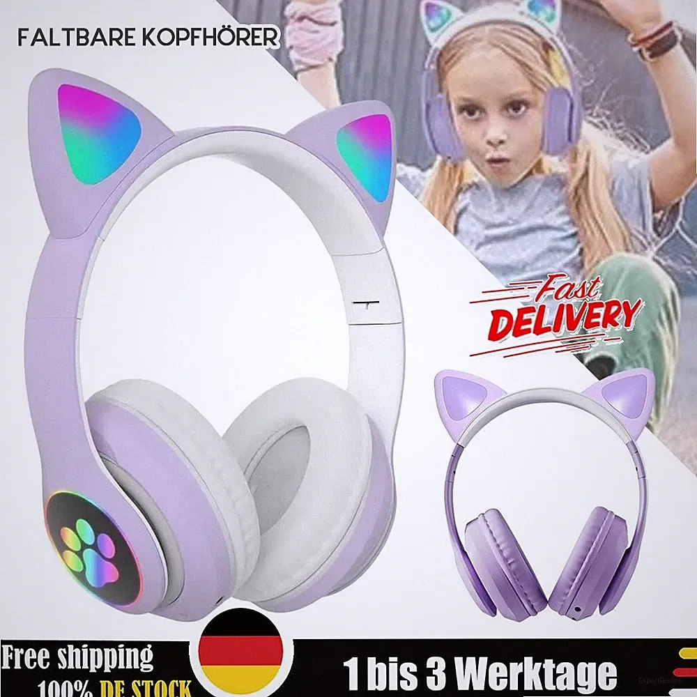 NEU Kopfhörer Bluetooth 5.0 Kabellos Kinder Katze Ohr LED-Licht Mädchen Headset