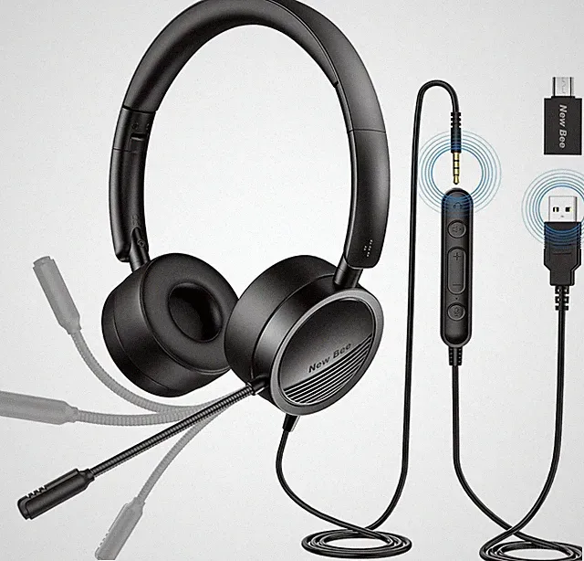 New Bee H360 USB 3,5mm Business Headset Klare Stereo-Sound Call Center Office