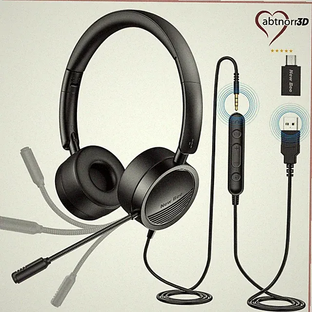 New Bee Headset mit Mikrofon für PC USB 3,5mm, Geräuschunterdrückung, Schwarz