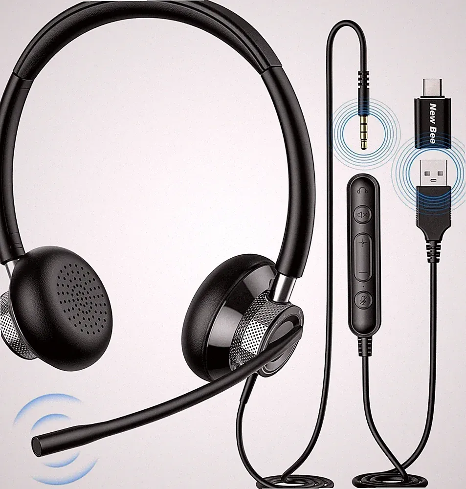 New Bee PC Kopfhörer USB-C 3,5 mm Mikrofon Business Headset
