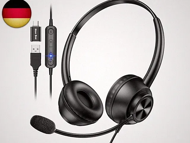 New Bee USB Headset mit Mikrofon, PC Headset mit USB-A & USB-C