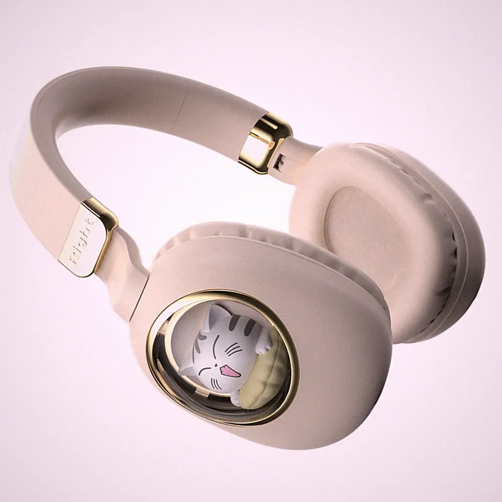 Niedliche Kabellose Bluetooth 5.3-Kopfhörer Mit Cartoon-Motiven Over- Beige