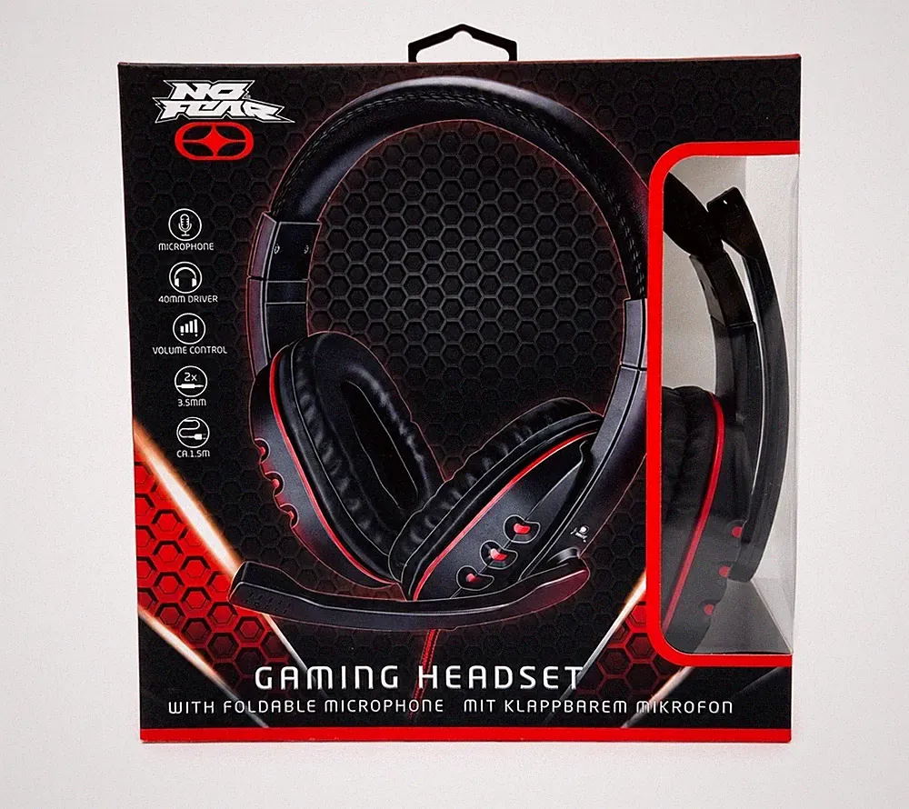 NO FEAR Gaming Headset mit Mikrofon | Over-Ear Kopfhörer | 3,5 mm | Schwarz/Rot