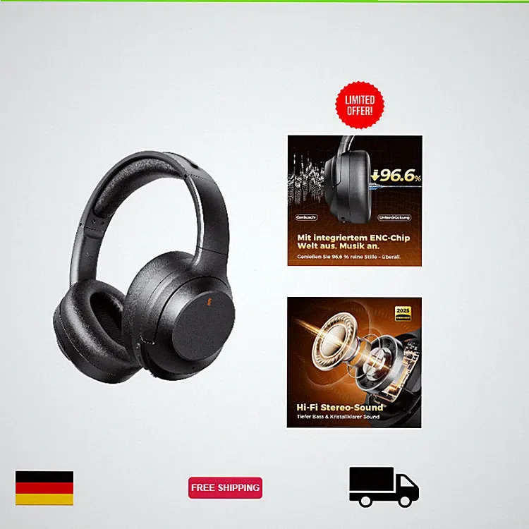 Noise-Cancelling-Kopfhörer E11-A mit Bluetooth 5.4, Aktive Rauschunterdrückung