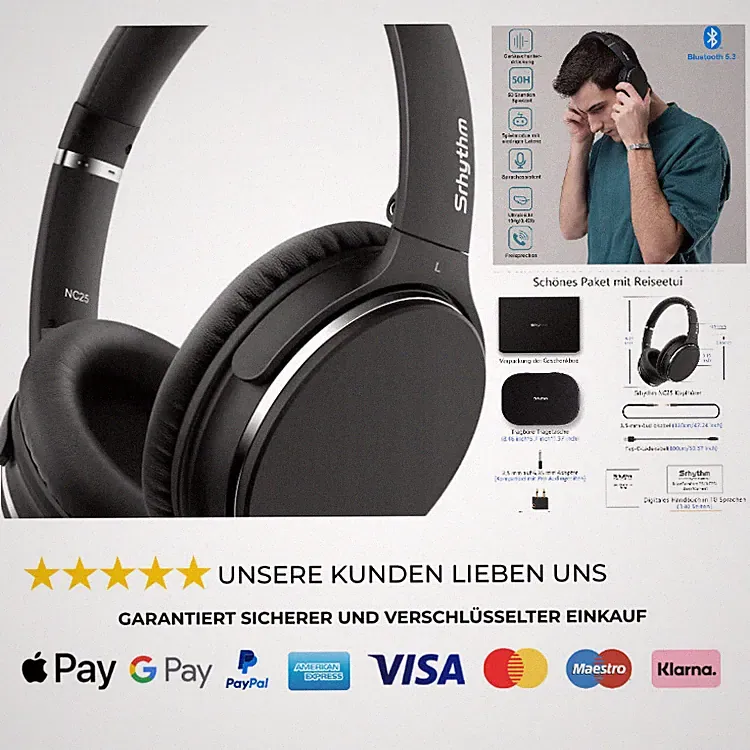 Noise Cancelling Kopfhörer Leichte Srhythm NC25 Over Ear ANC Kopfhoerer