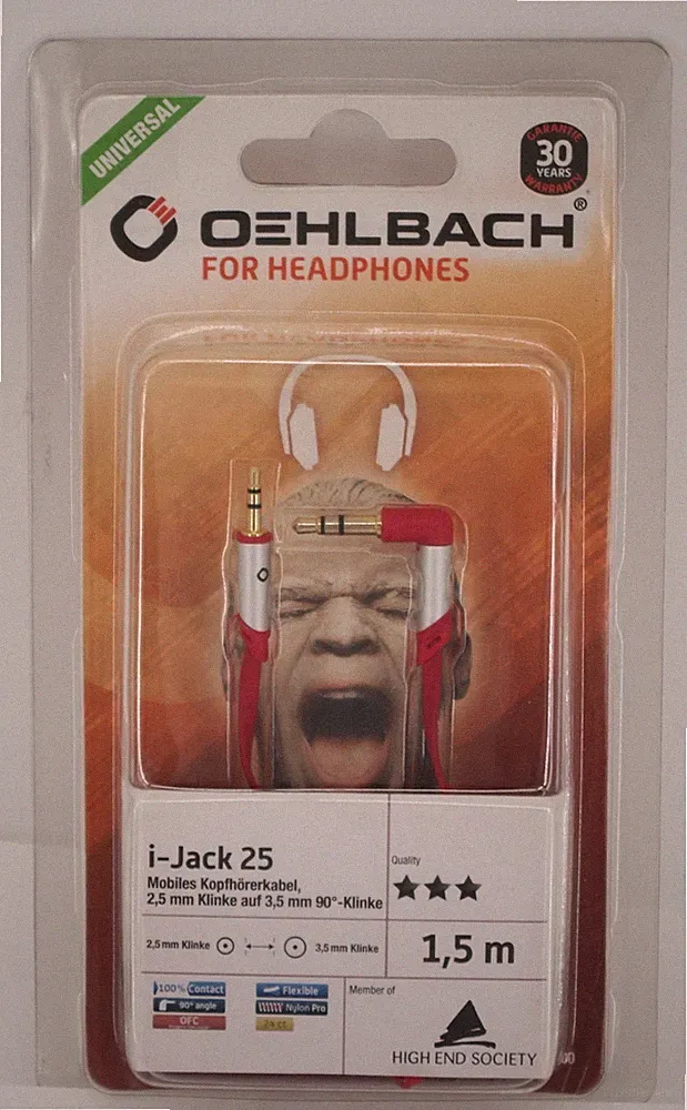 Oehlbach i-Jack 25, Mobiles Kopfhörerkabel 2,5mm Klinke auf 3,5mm 35002