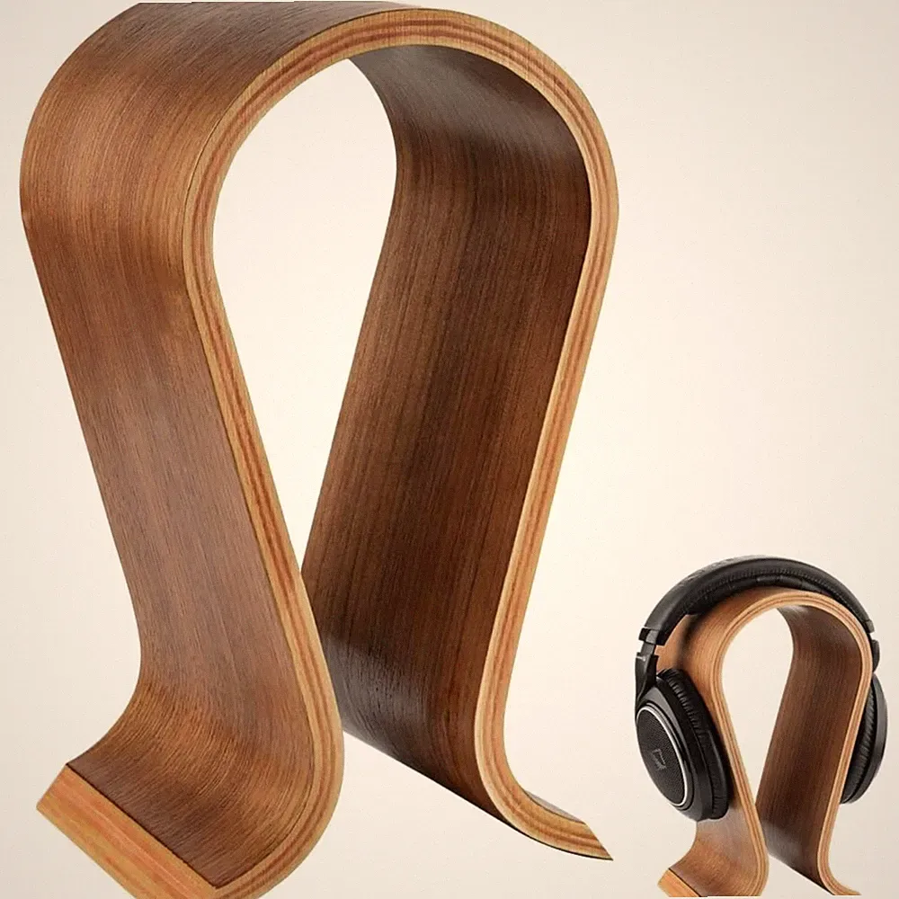 Omega Kopfhörerständer aus Holz dunkle Walnuss für Gaming, Studio, Office