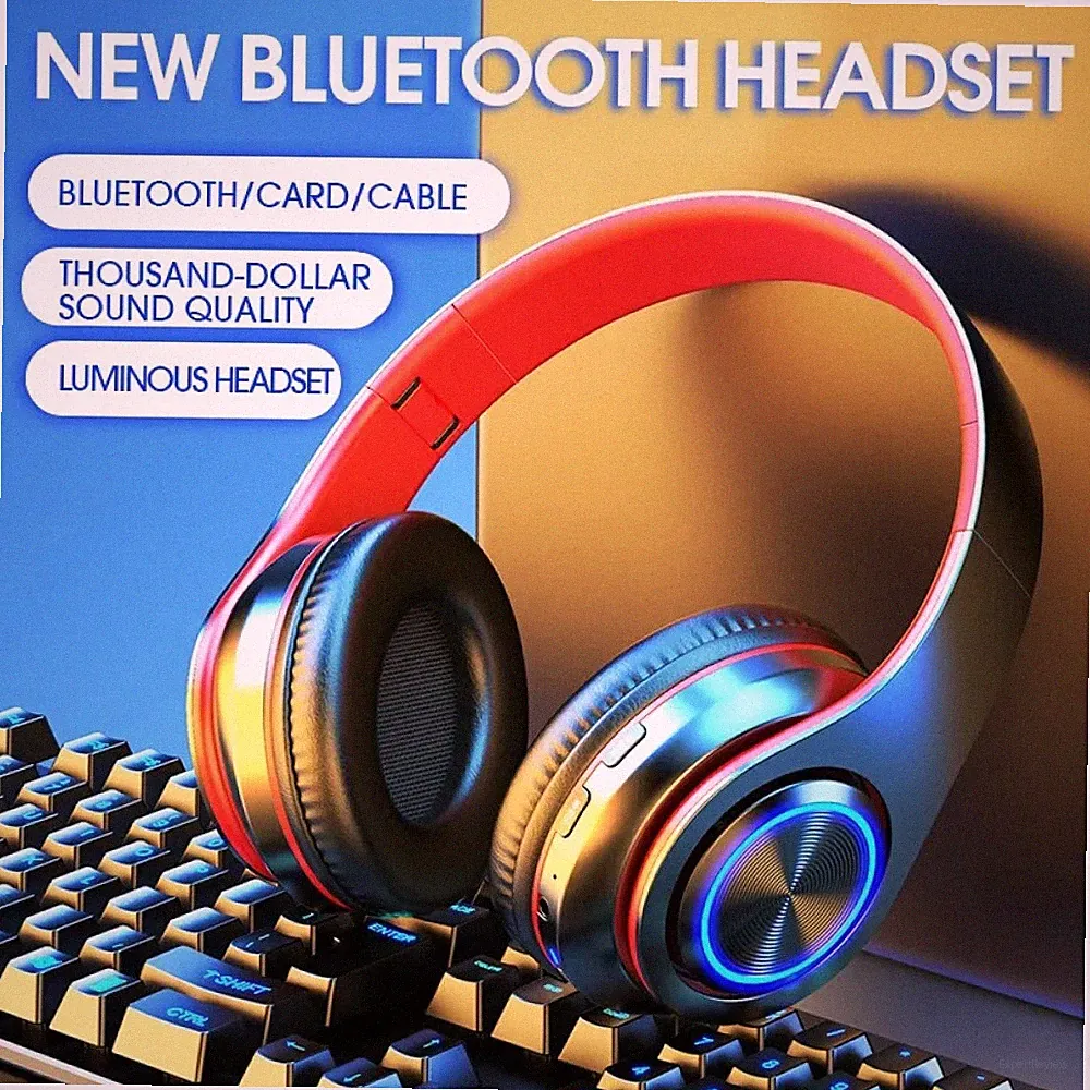 On Ear Bluetooth Headset Rot mit TF Kartenslot und 400mAh Akku für Sport Reisen