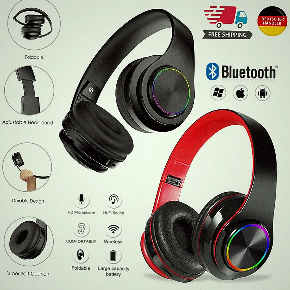 On Ear Bluetooth Kopfhörer Kabellos mit TF Kartenslot 3.5mm AUX für Sport Reisen