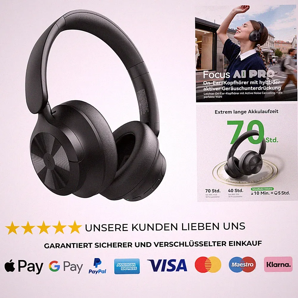 On Ear Kopfhörer Bluetooth Noise Cancelling, 70 Stunden Akku mit Schnellladen