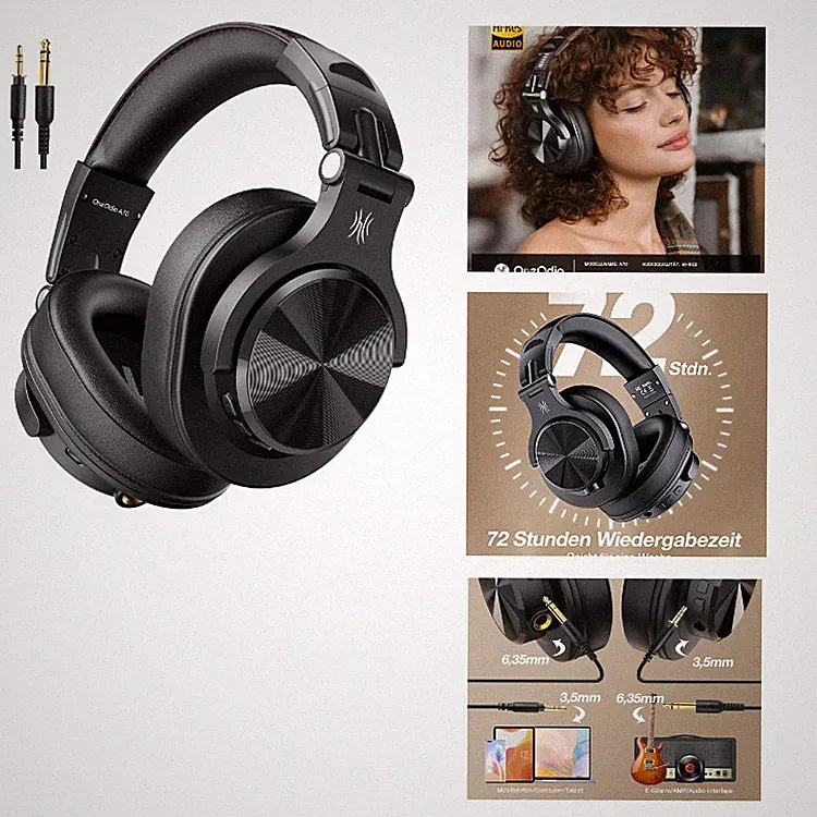 OneOdio A70 Fusion Bluetooth Kopfhörer Over Ear Schwarz, 72 Std HiFi Stereo