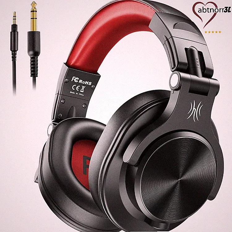 OneOdio A71 Kopfhörer Rot Over-Ear DJ Kopfhörer mit Kabel für E-Gitarre, Studio