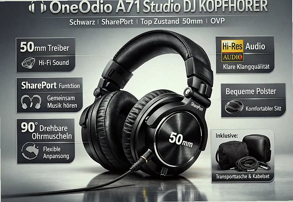 OneOdio A71 Over Ear Kopfhörer mit Share Port Kabel Studio Dj Kopfhörer Headset