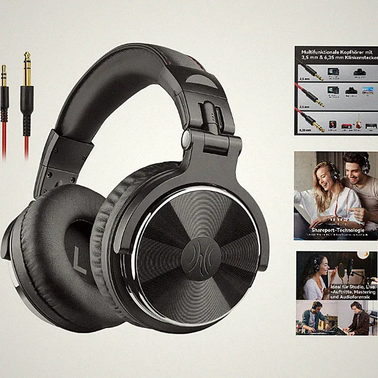 OneOdio Pro 10 DJ Kopfhörer Schwarz, Over-Ear mit Kabel, Geräuschisolierung