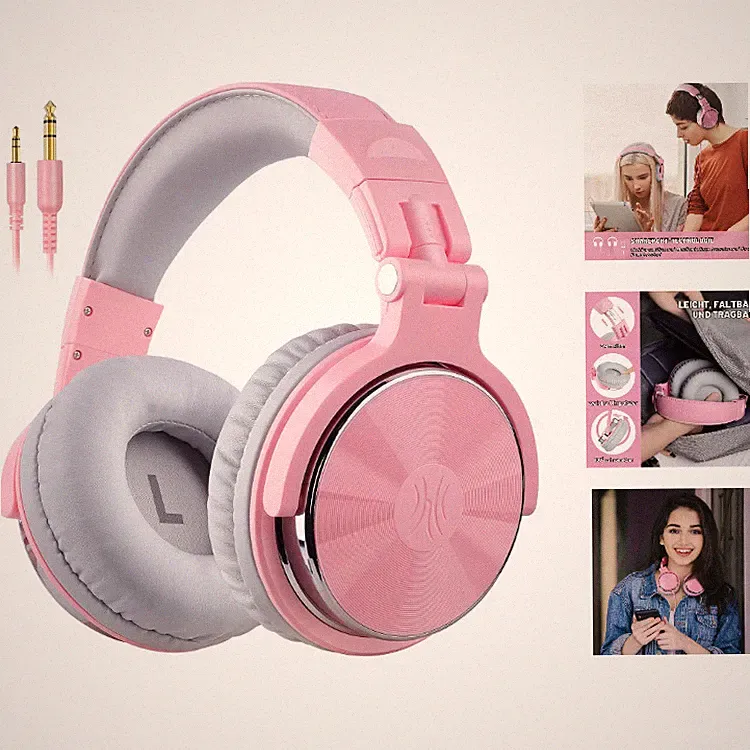 OneOdio Pro-10F Over Ear Kopfhörer Pink mit Kabel, 50mm Treiber, DJ, Studio