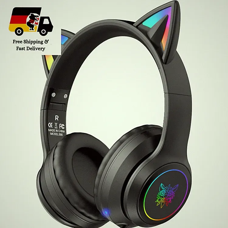 ONITOON Cat-Ear Bluetooth Kopfhörer – Kabellos mit LED, 55h Spielzeit, Over-Ear