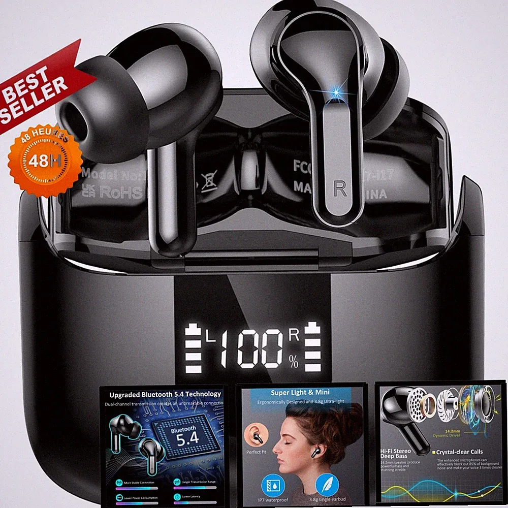 Ordtop Bluetooth Kopfhörer In Ear, 56Std Akkulaufzeit, IP-X7 Wasserdicht
