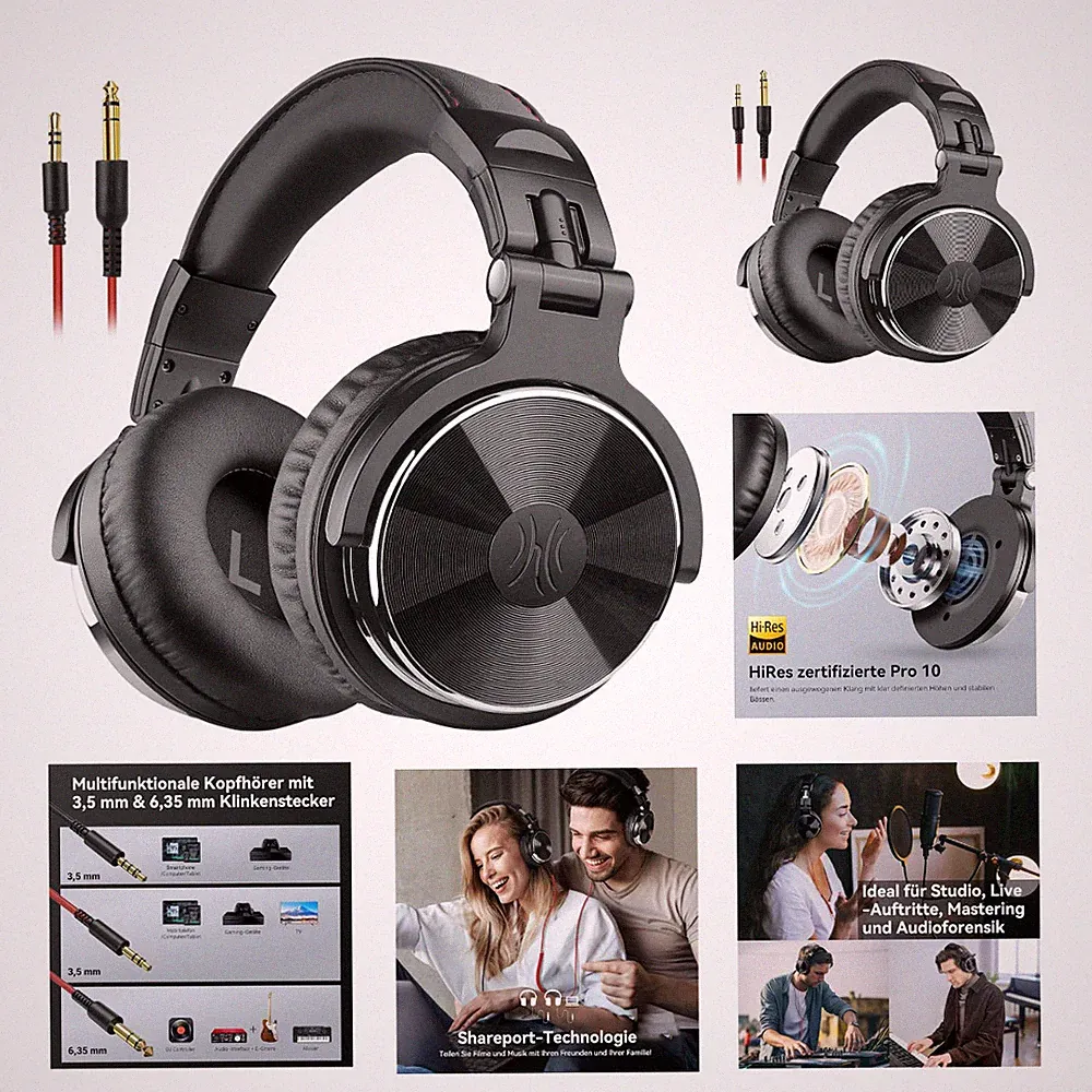Over Ear Kopfhörer 50mm Treiber Bassklang 3,5 6,35