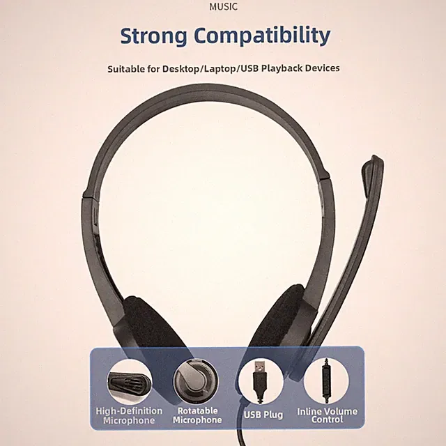 Over Ear USB kabelgebundenes Headset für Gaming und für die Arbeit mit Inline