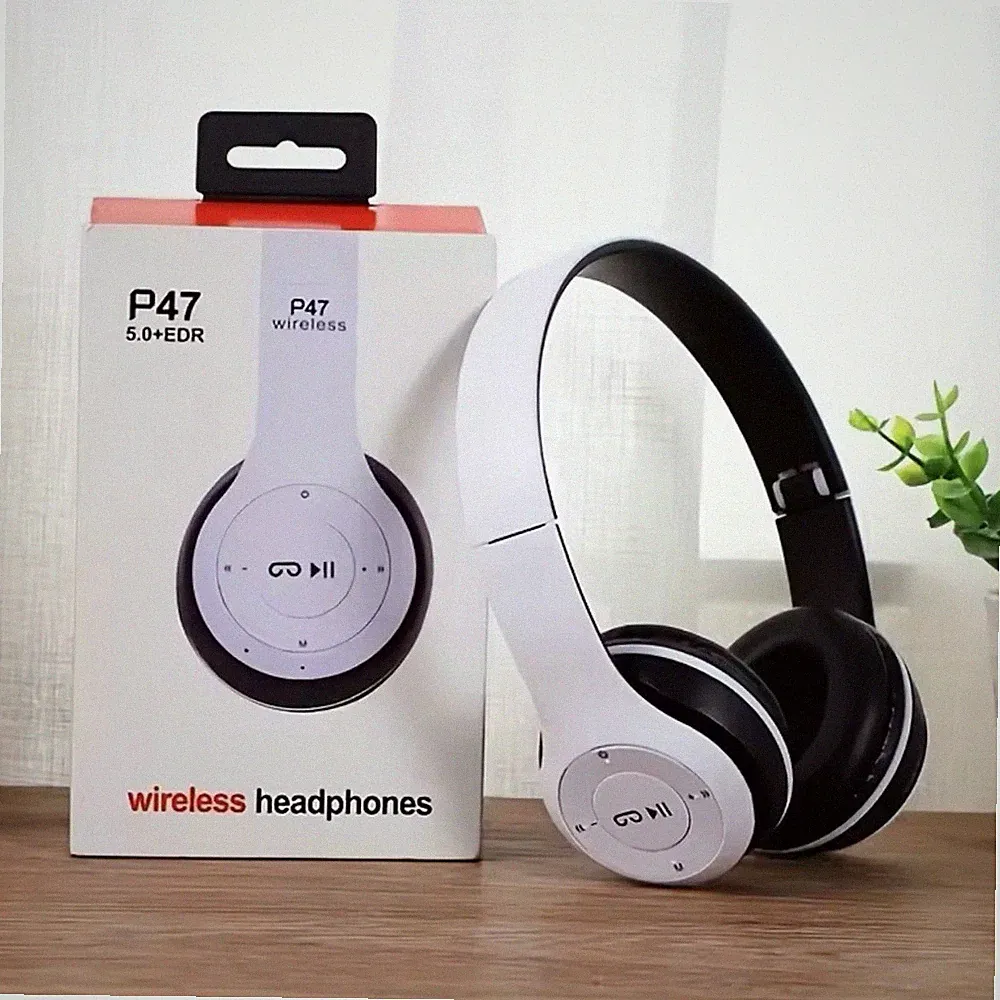 P47 Bluetooth Stereo Kopfbügel On-Ear-Kopfhörer kabellos Weiß/Schwarz