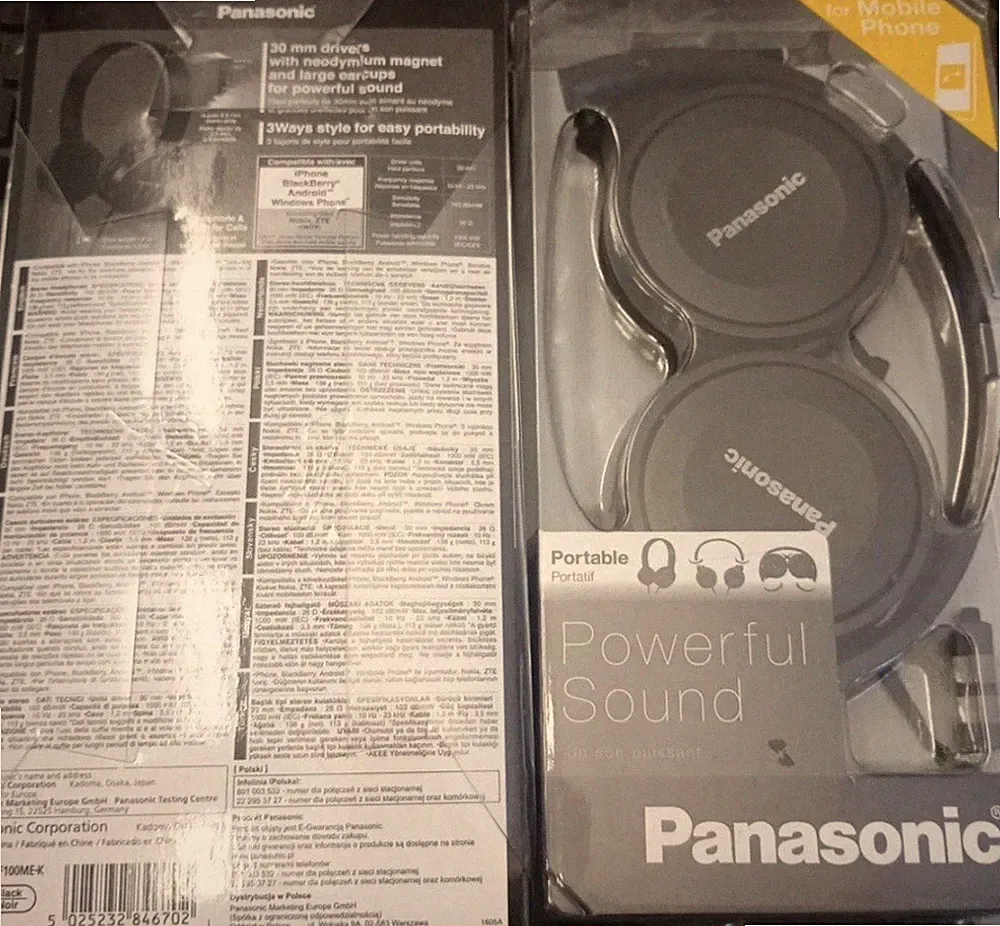 Panasonic RP-HF100ME-K Schwarz Bügel-Kopfhörer faltbar Headset 3,5mm Klinke