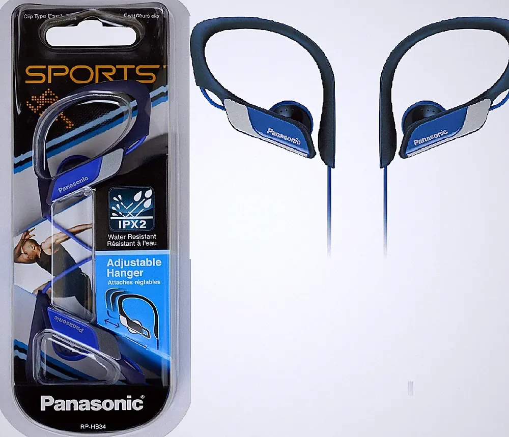 Panasonic RP-HS34 BLAU wasserdicht Sport Kopfhörer verstellbar Ohrclip NEU