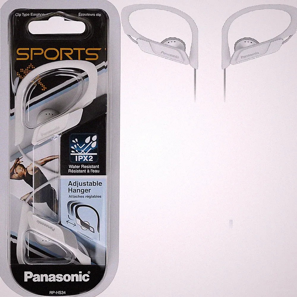 Panasonic RP-HS34 WEISS wasserdicht Sport Kopfhörer verstellbar Ohrclip NEU