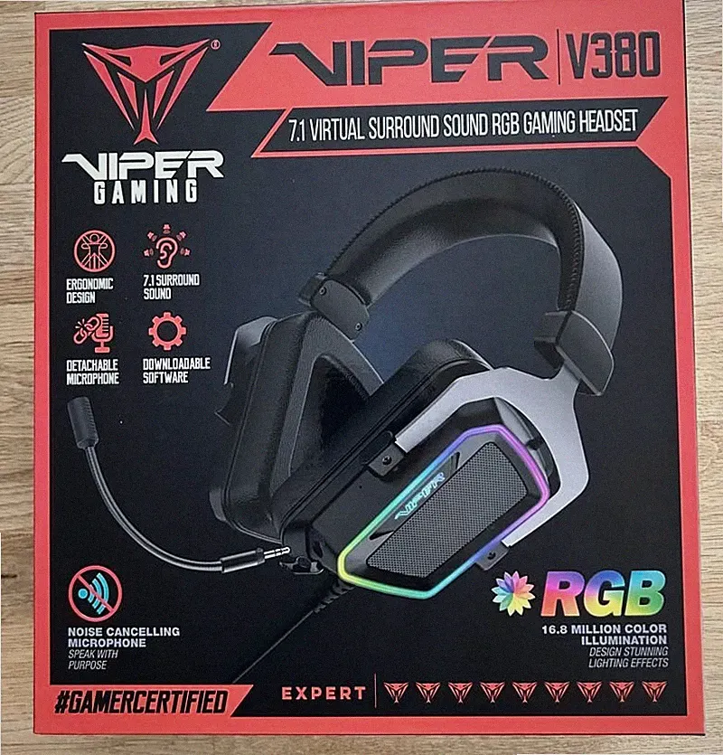 Patriot Headset Viper V380 Virtuelles 7.1 Surround Sound PC Gaming Kopfhörer RGB