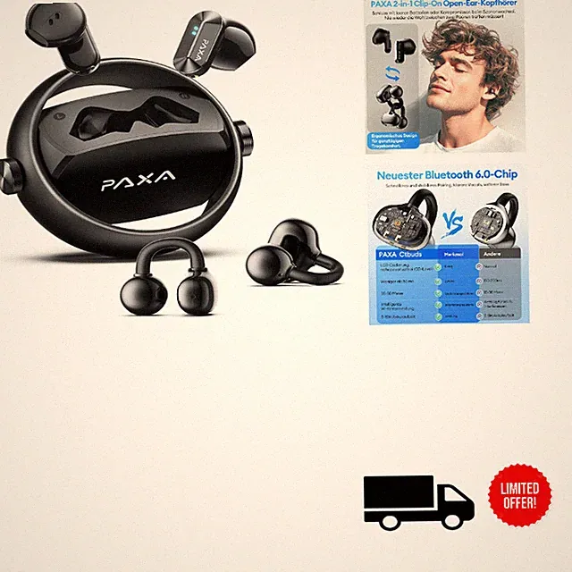 PAXA Clip On Kopfhörer Bluetooth 6.0 0ms Verzögerung 1
