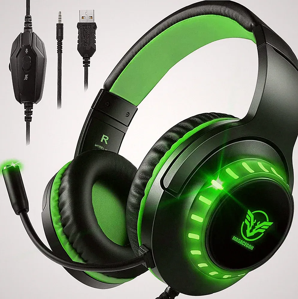 PC Gaming Headset mit Mikrofon LED Lichter Gamer Kopfhörer Mikrofon 3.5mm Surrou