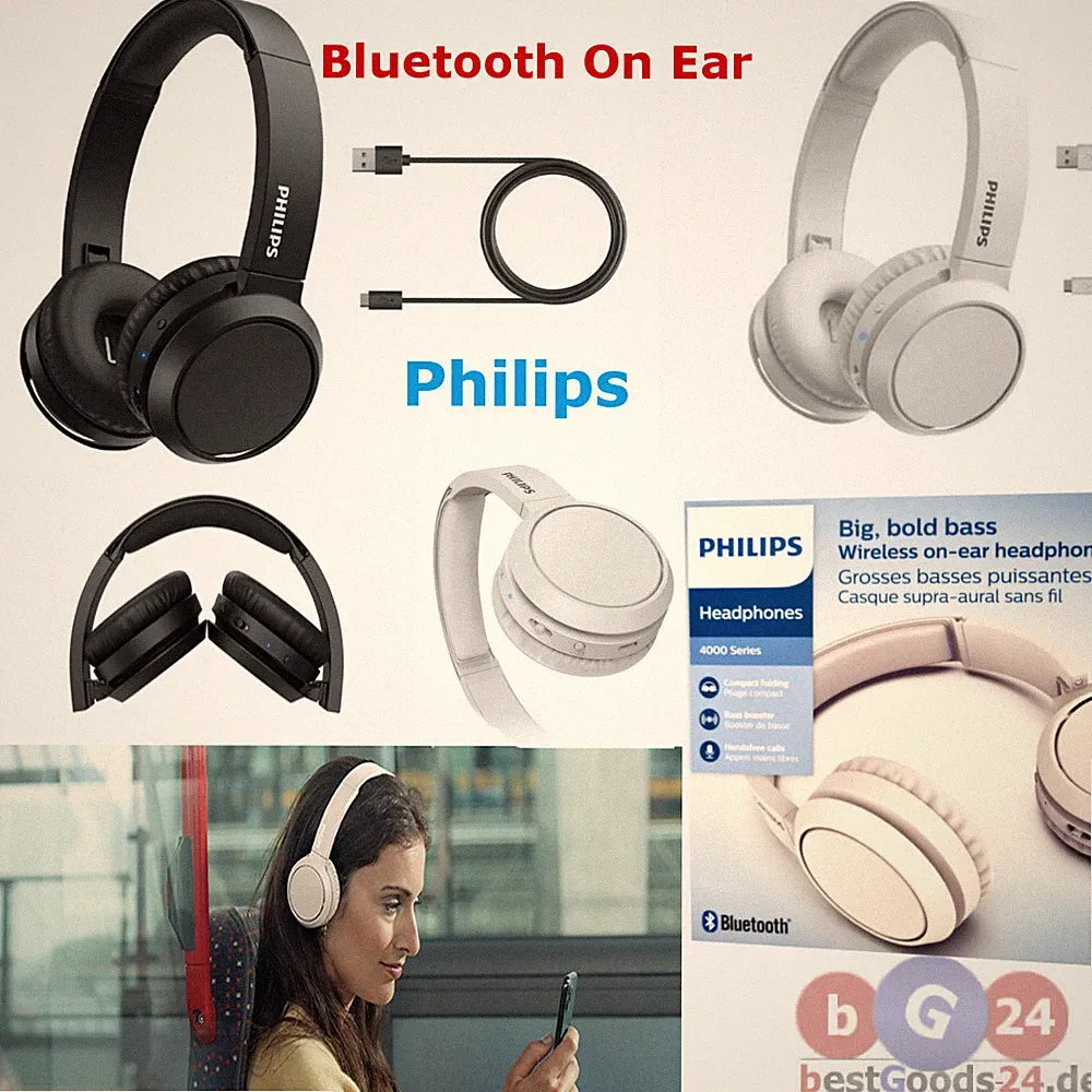 Philips TAH4205WT/00 Bluetooth On-Ear Kopfhörer Kabellos Mikrofon Bass Boost