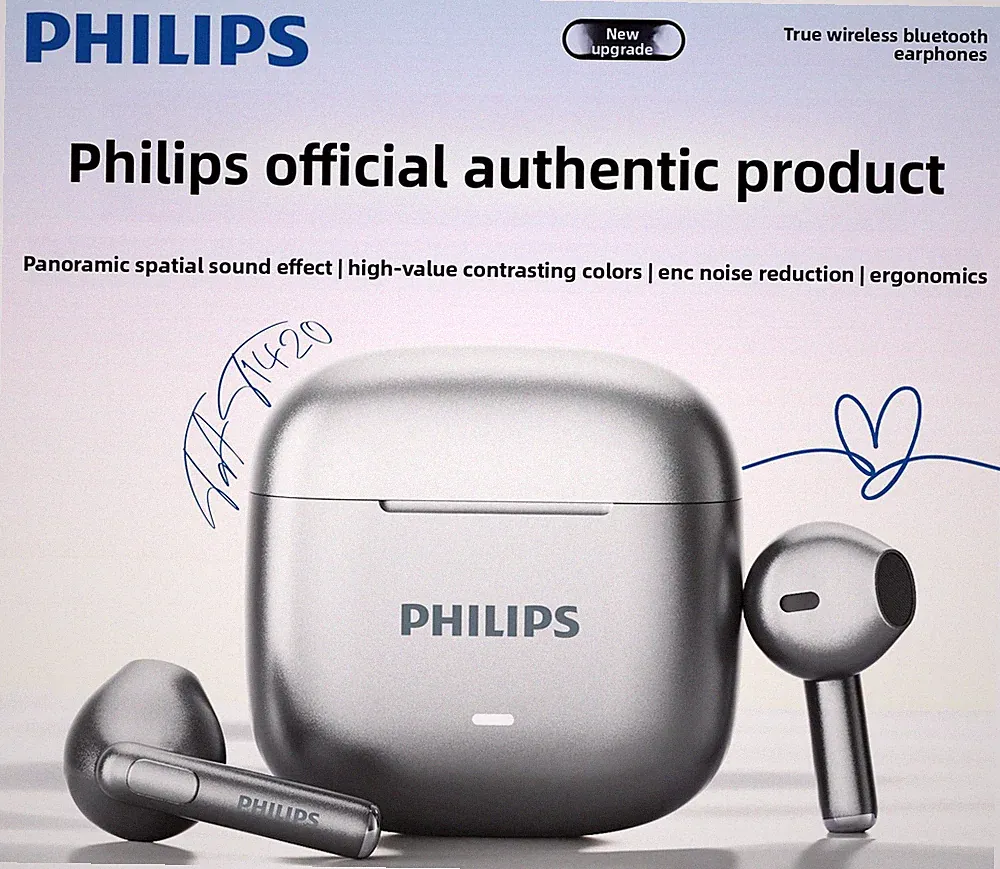 Philips TAT1420BK Semi‑In‑Ear Noise Cancelling Bluetooth Earbuds, Gaming