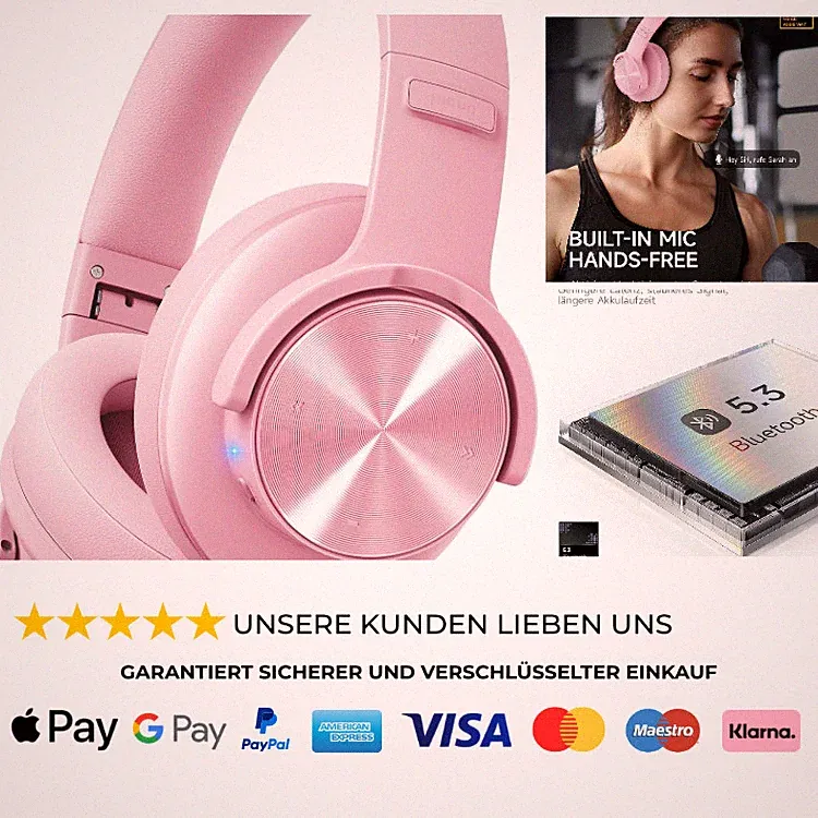 Picun B8 Bluetooth Kopfhörer 120h 3EQ Modus Freisprechen Rosa