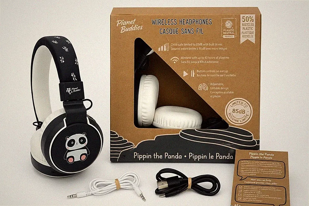 Planet Buddies Pippin the Panda Kinder Bluetooth Kopfhörer Wireless 85dB USB-C