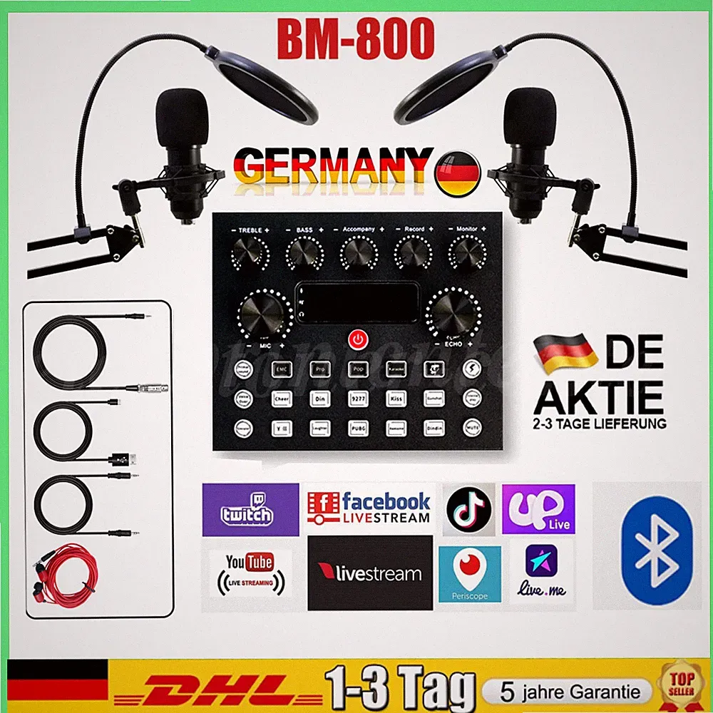 Podcast 2 Aufnahme-Studio Set Mixer Kopfhörer BM-800 für privates Heimstudio DE
