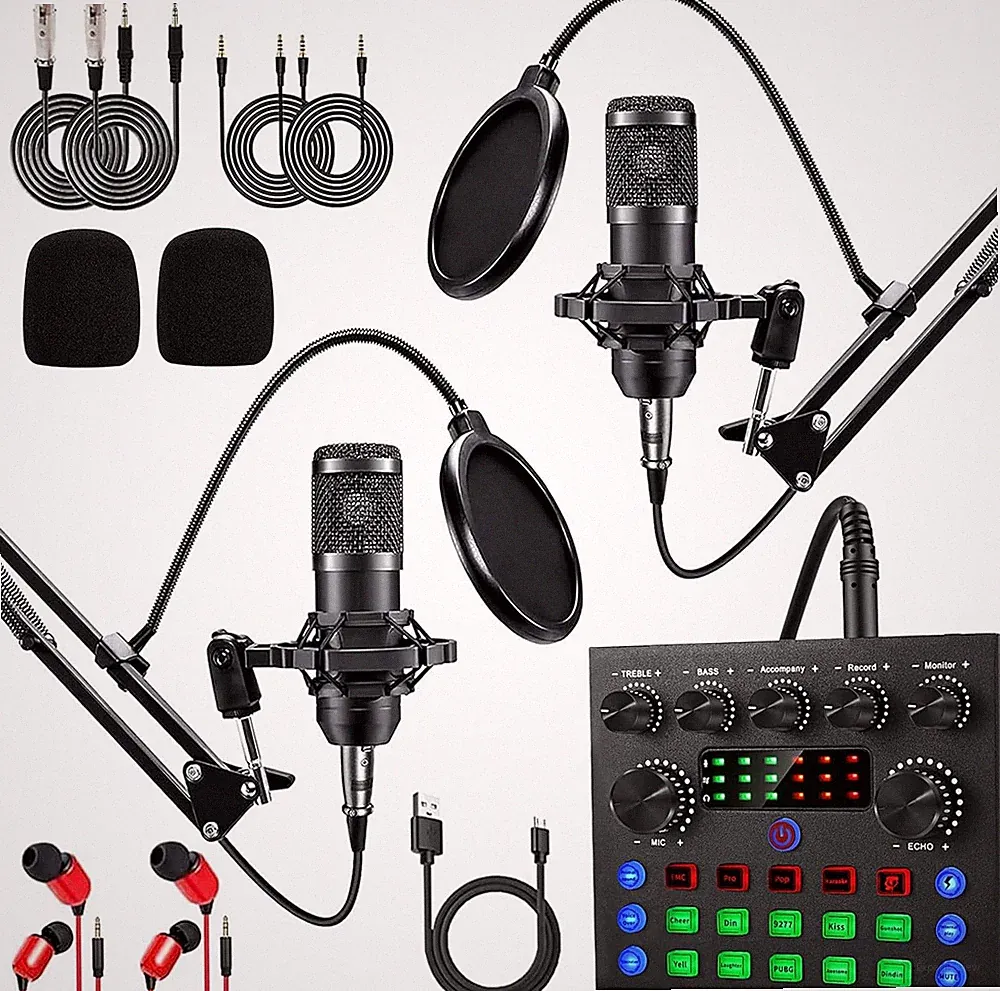 Podcast Mikrofon Set für 2, BM-800 mit Pop-Filter, Scherenarm, Kopfhörer