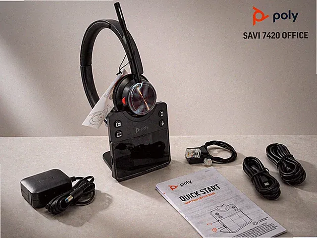 Poly Savi 7420 Stereo D2 HS Euro DECT Headset mit Basisstation Büro OVP