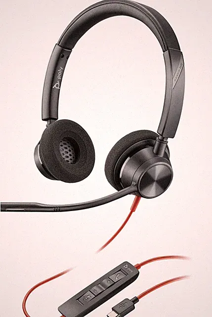 POLY Stereo Kopfhörer Blackwire 3320 mit USB-C Anschluss + USB-C/A Adapter