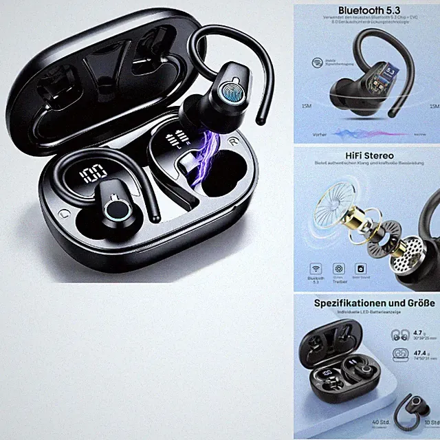 Poounur H9 Bluetooth Kopfhörer Kabellos Sport, 50 Std Spielzeit, IP7, Bluetooth