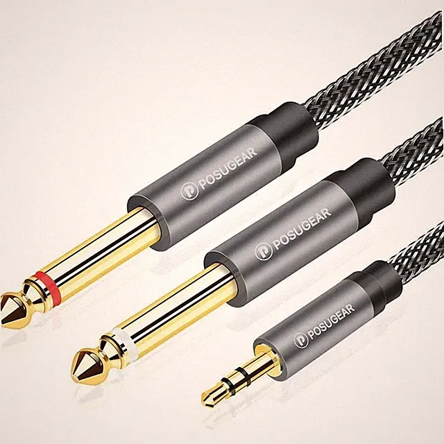 POSUGEAR 3.5mm Klinke auf 2x6.35mm Klinkenstecker Y Adapter 2m Geflochten Audio