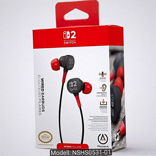 PowerA Nintendo Switch 2 Wired Earbuds In-Ear 3,5mm In-Line Mic Rot/Schwarz