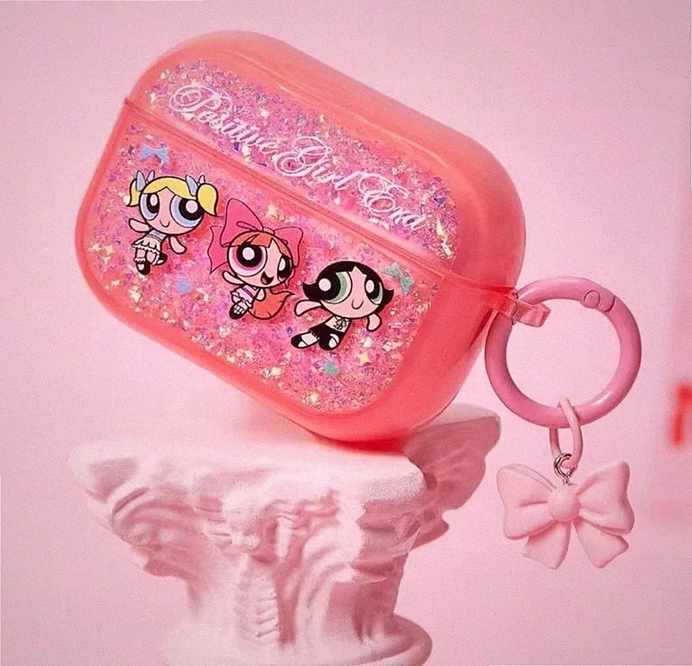Powerpuff Mädchen Rosa Glitzer AirPods3 Kopfhörer Hülle, Band Anhänger, 14+
