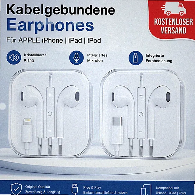Premium Kabelgebundene Earphones für iPhone iPad iPod | Mikrofon & Fernbedienung
