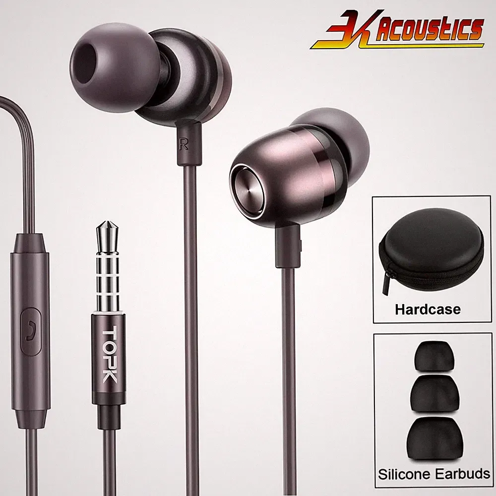 Premium Metall Headset In-Ear Kopfhörer F36 Surround Super Bass braun Hardcase