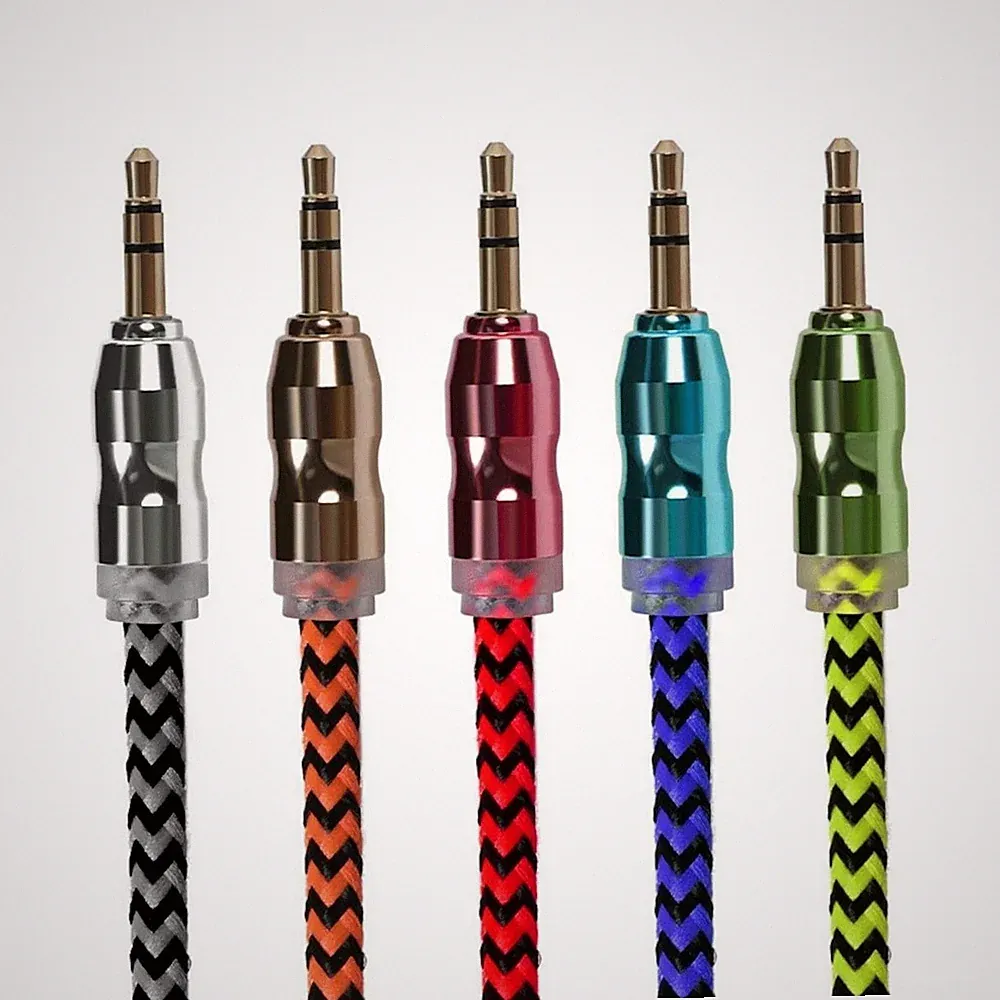 Premium Stereo Kopfhörer Anschlusskabel Nylon 1m 3,5mm Klinke Stecker>Stecker T2